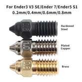 10PCS 3D Printer Nozzle Plated Copper /Hardened steel /Brass High Speed 0.2/0.3/0.4/0.5/0.6/0.8/1.0mm Compatible with 1.75mm Filament M6 Thread 16.8mm For Ender 3 V3 SE / Ender 7 / Ender 5 S1